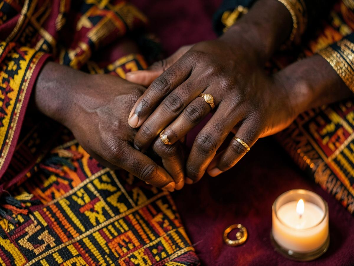 Our hands together with the engagement ring